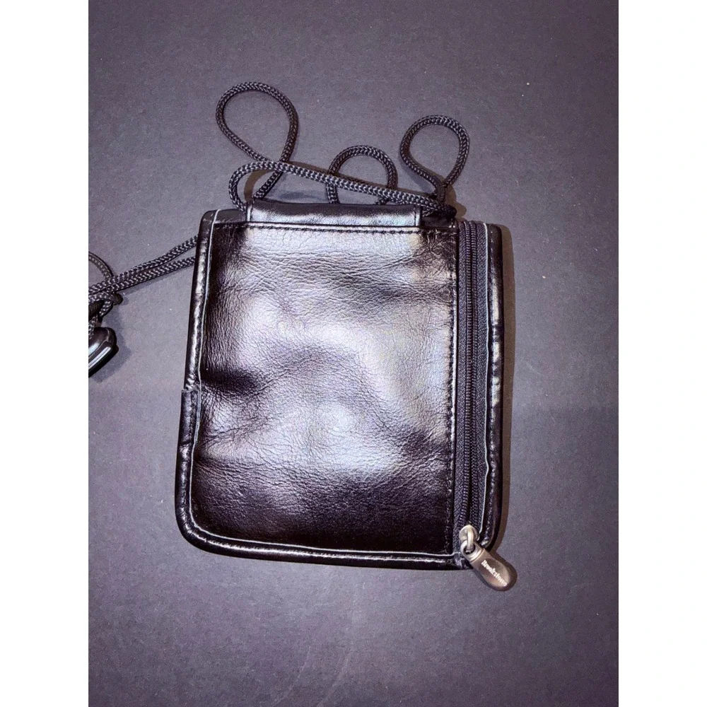 Brookstone Black Leather Travel Crossbody Neck Wallet Passport ID Organizer